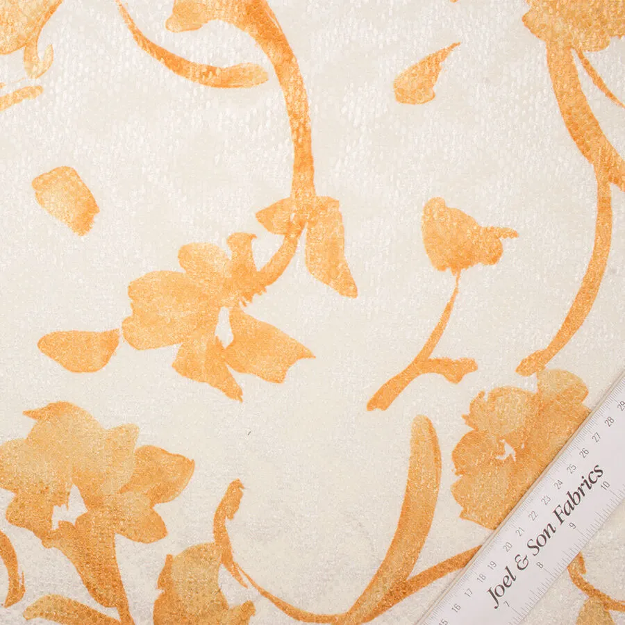 Apricot Floral Metallic Ivory Cloqué