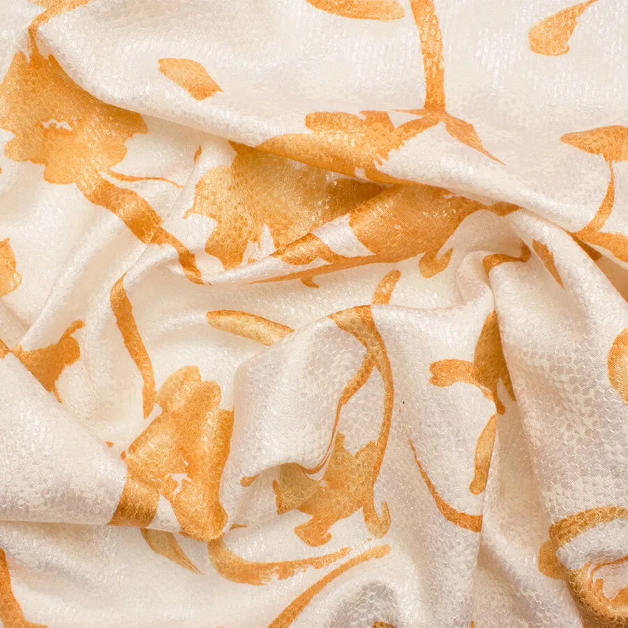 Apricot Floral Metallic Ivory Cloqué