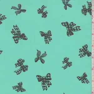 Aqua Green/Black Bow Georgette Fabric