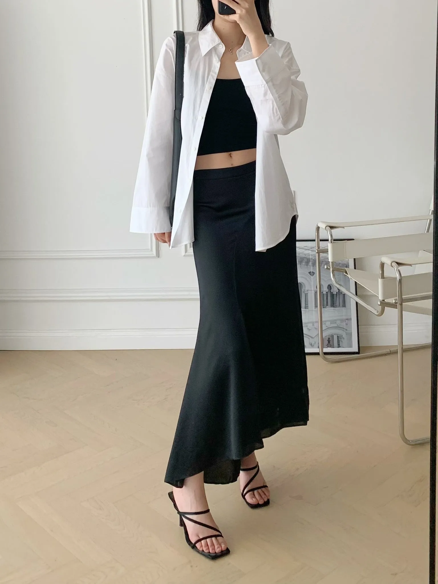 Asymmetric Side-slit Flared Skirt