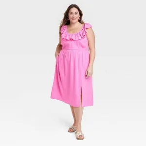 Ava & Viv Women's Ruffle Midi Empire Waist Summer Dress