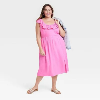 Ava & Viv Women's Ruffle Midi Empire Waist Summer Dress