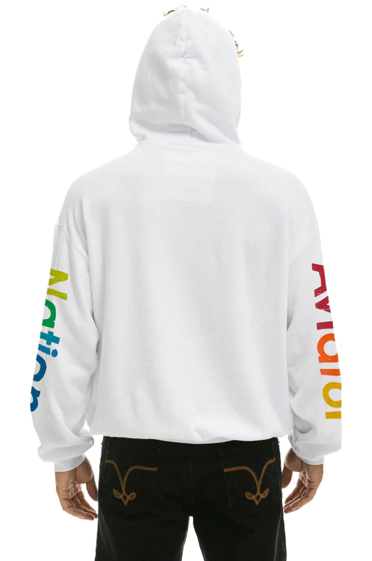 AVIATOR NATION UNISEX RELAXED PULLOVER HOODIE IN WHITE