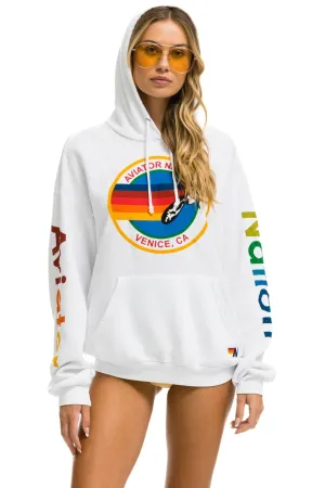 AVIATOR NATION UNISEX RELAXED PULLOVER HOODIE IN WHITE