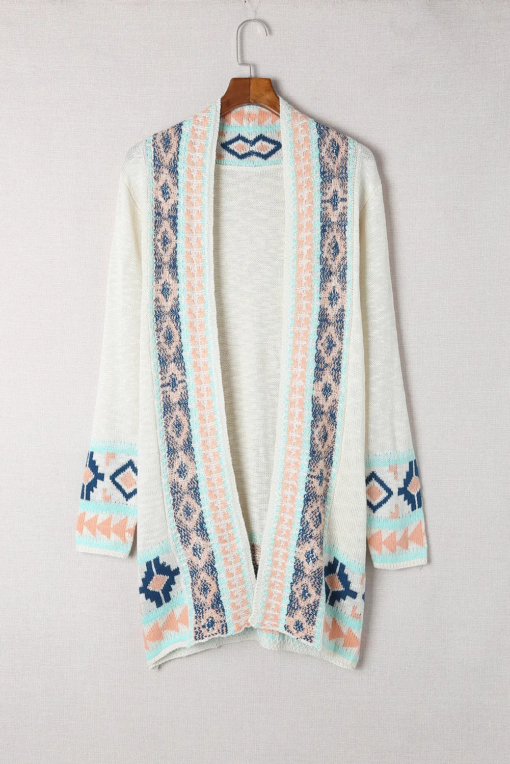 Aztec Khaki Western Print Open Front Cardigan