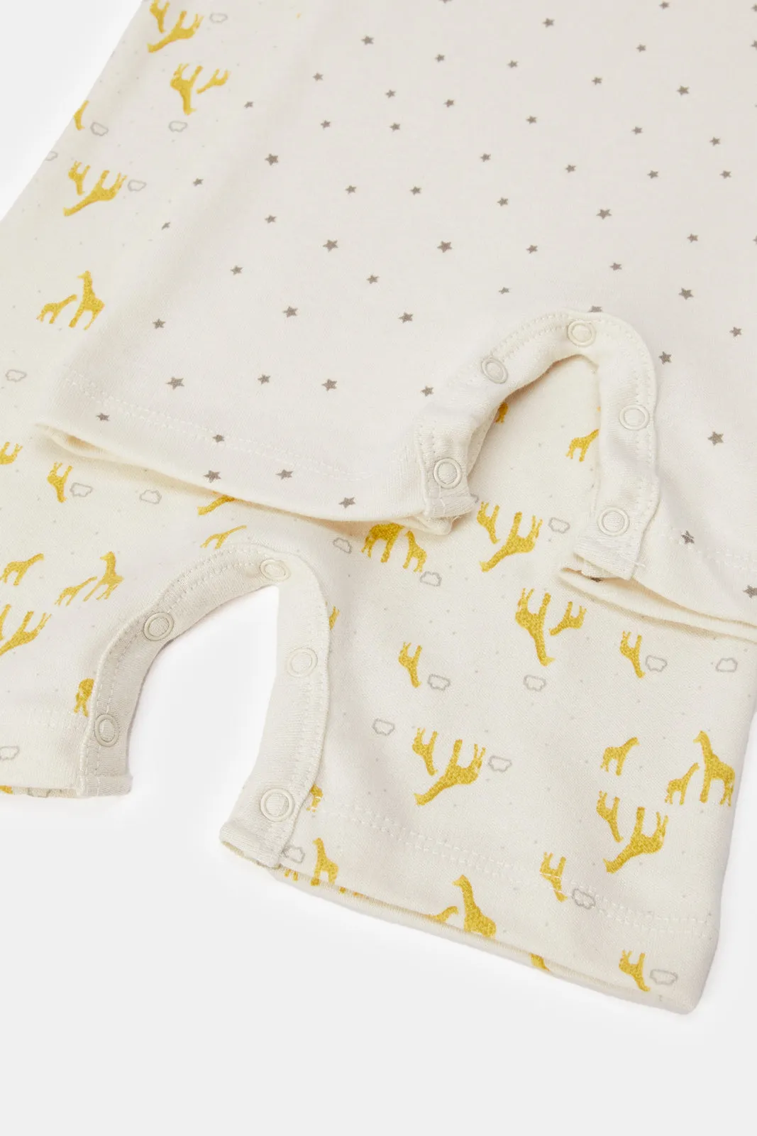 Baby Cream Printed Rompersuit Set (2 Piece)