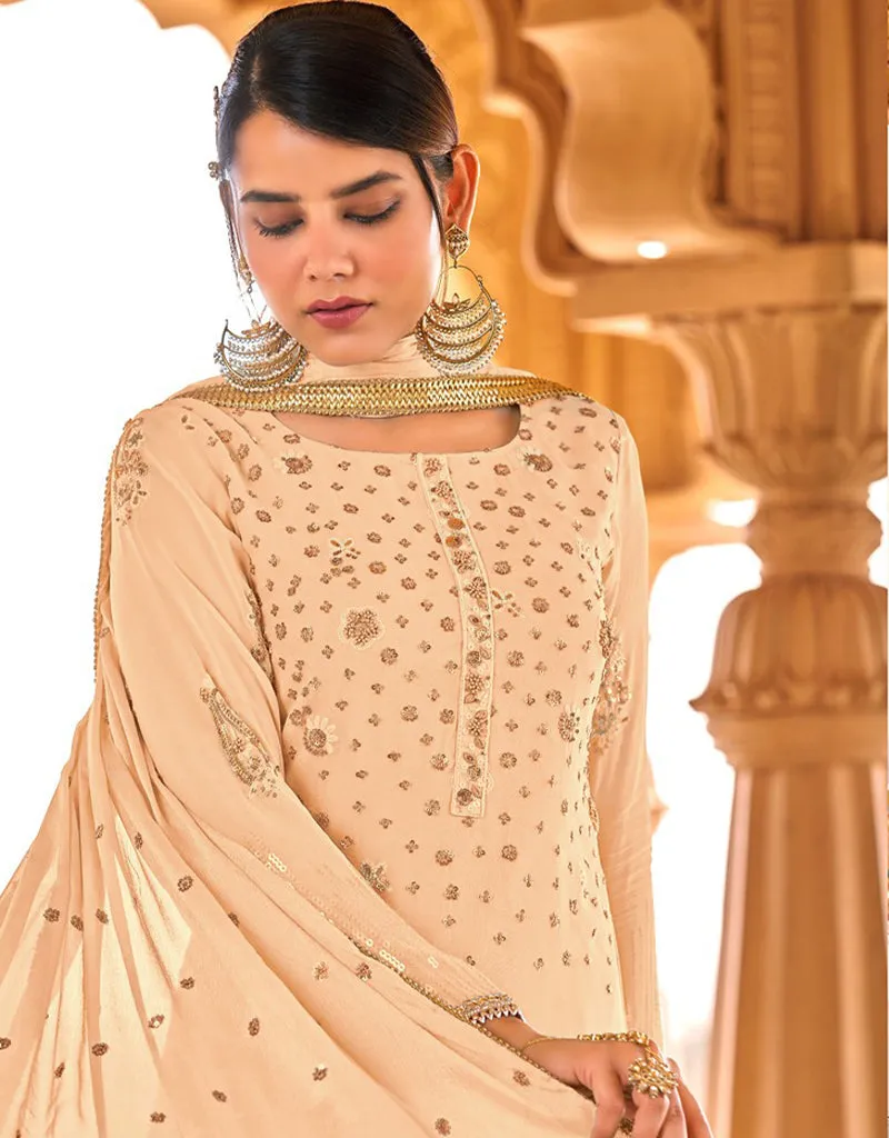 Beige Pant style Suit Faux Georgette