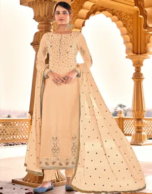 Beige Pant style Suit Faux Georgette