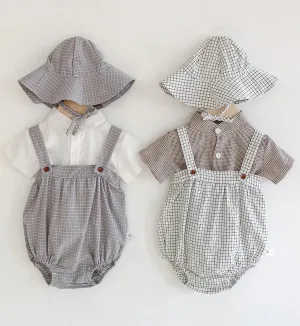 Bizzi Growin Cotton Check Romper And Sun Hat 2 Colours