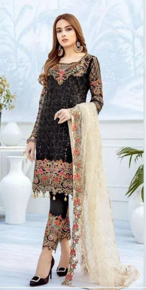 Black Color Georgette with Heavy Embroidery and Hand Work Unstitched Party Wear Pakistani Suits