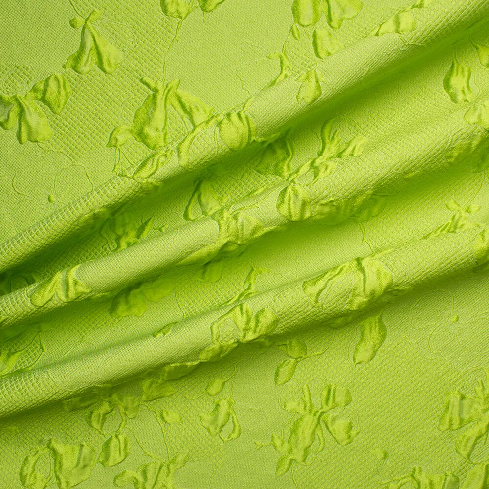 Bright Apple Green Floral Cloqué