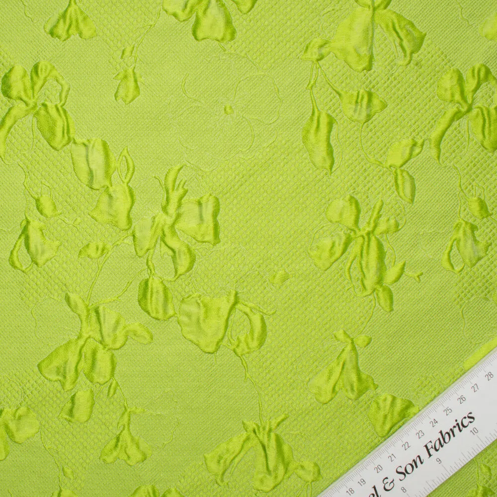 Bright Apple Green Floral Cloqué