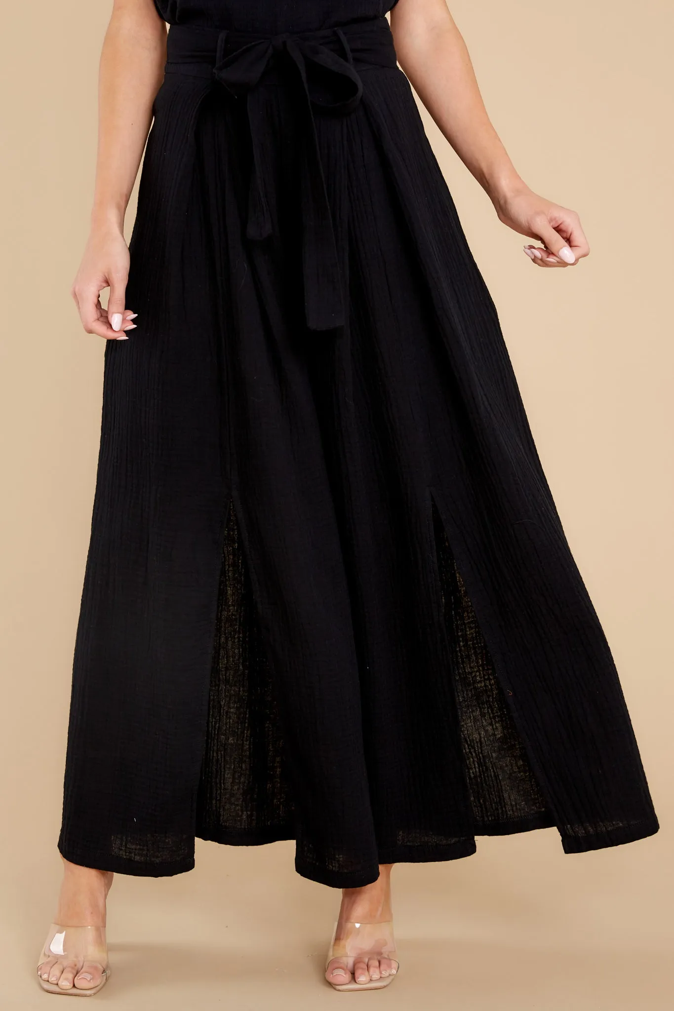 Bring The Charm Black Split Front Pants