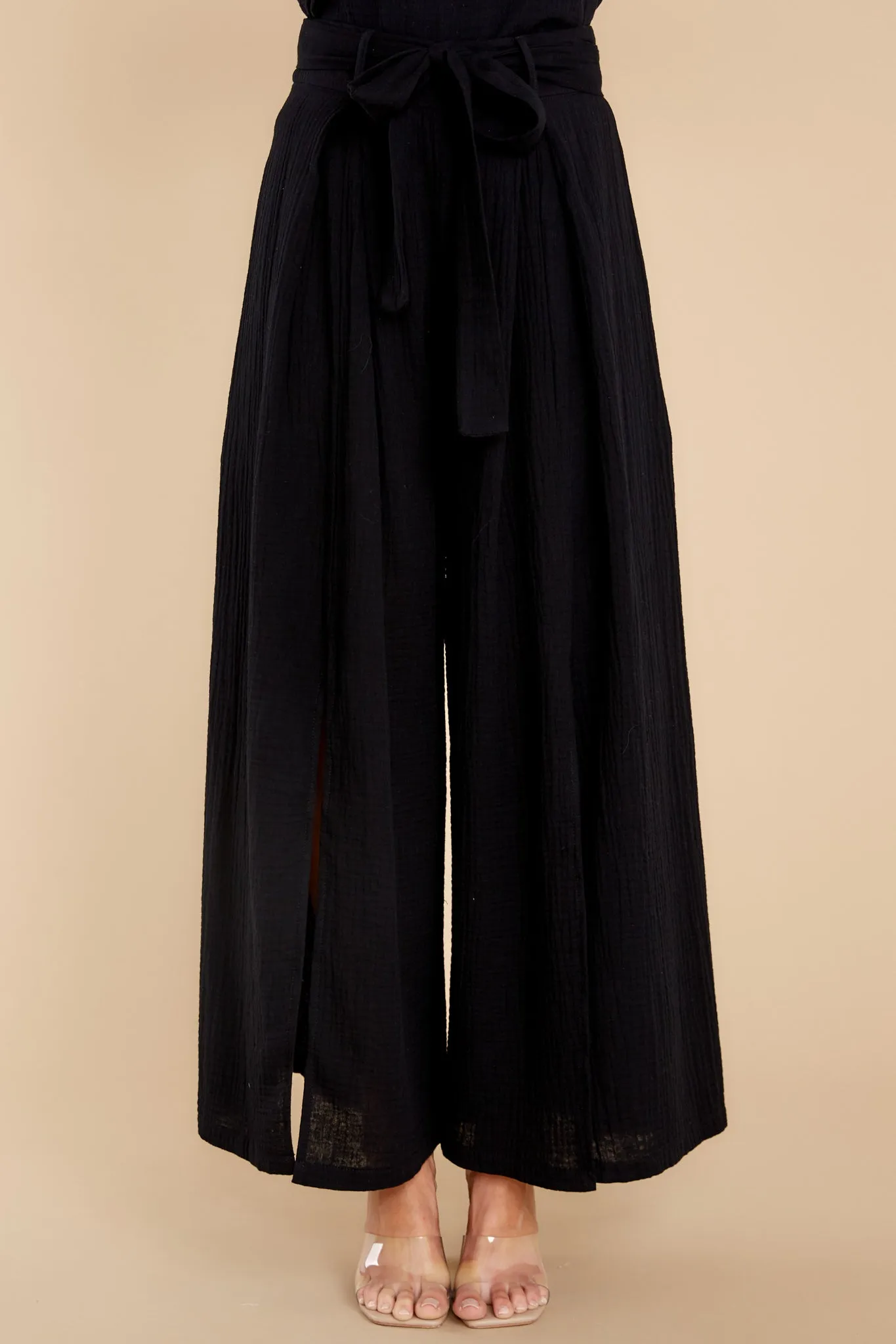 Bring The Charm Black Split Front Pants