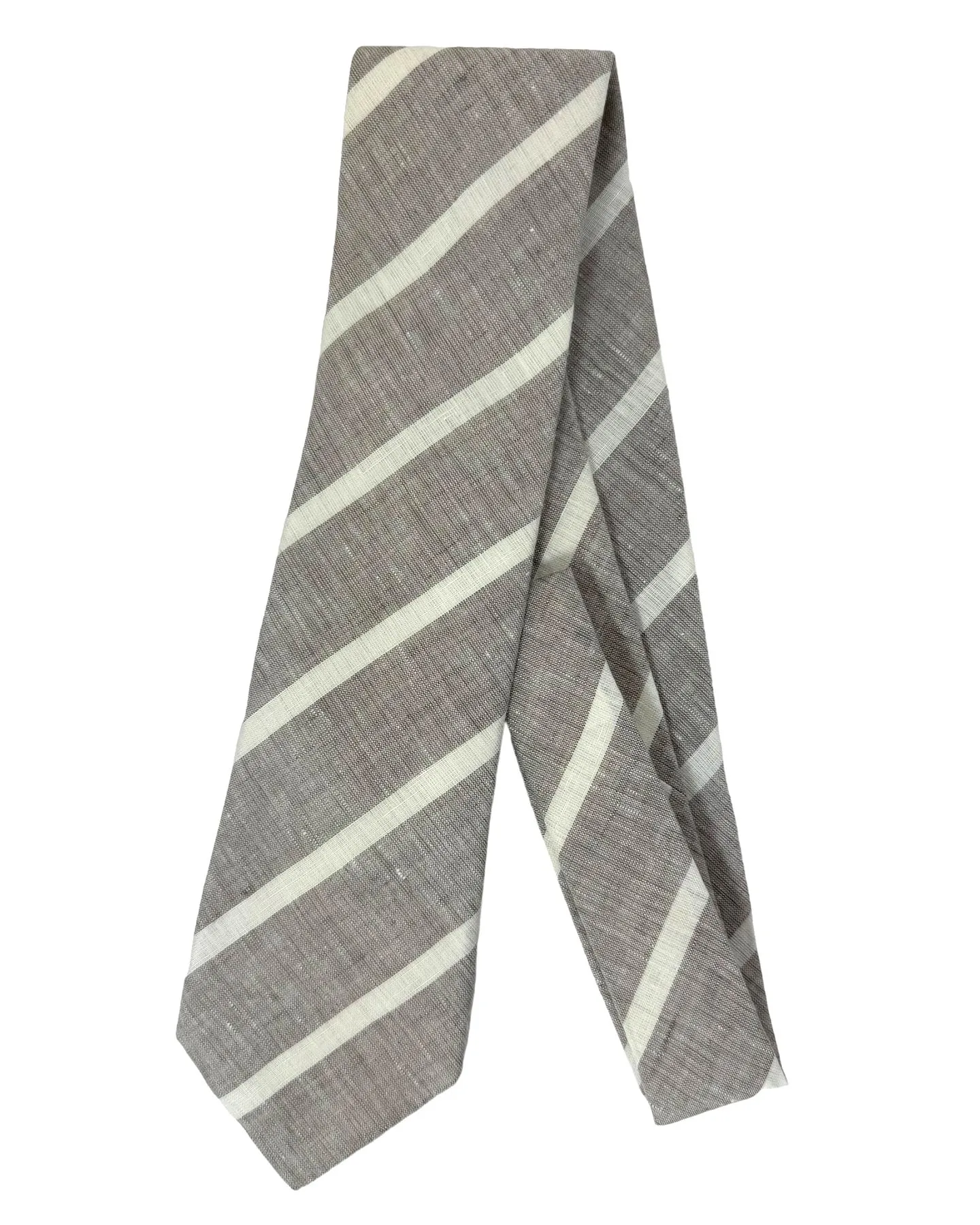 Brunello Cucinelli Linen Tie Light Brown White Stripes SALE