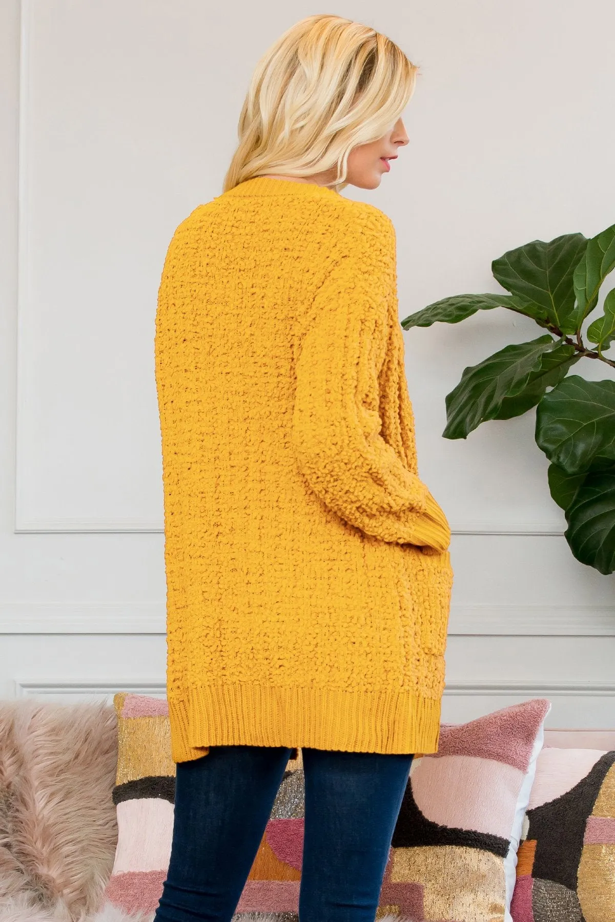 Cable Popcorn Sweater Cardigan With Pockets