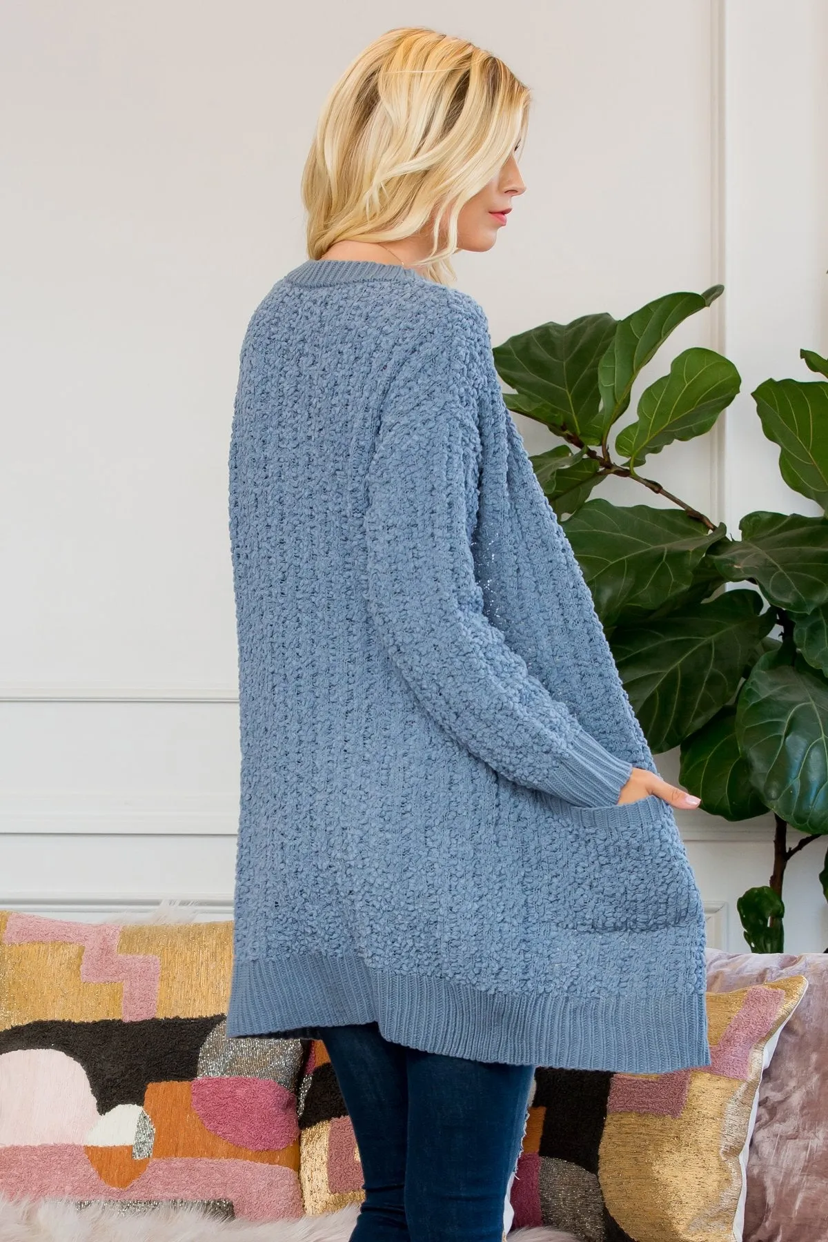 Cable Popcorn Sweater Cardigan With Pockets