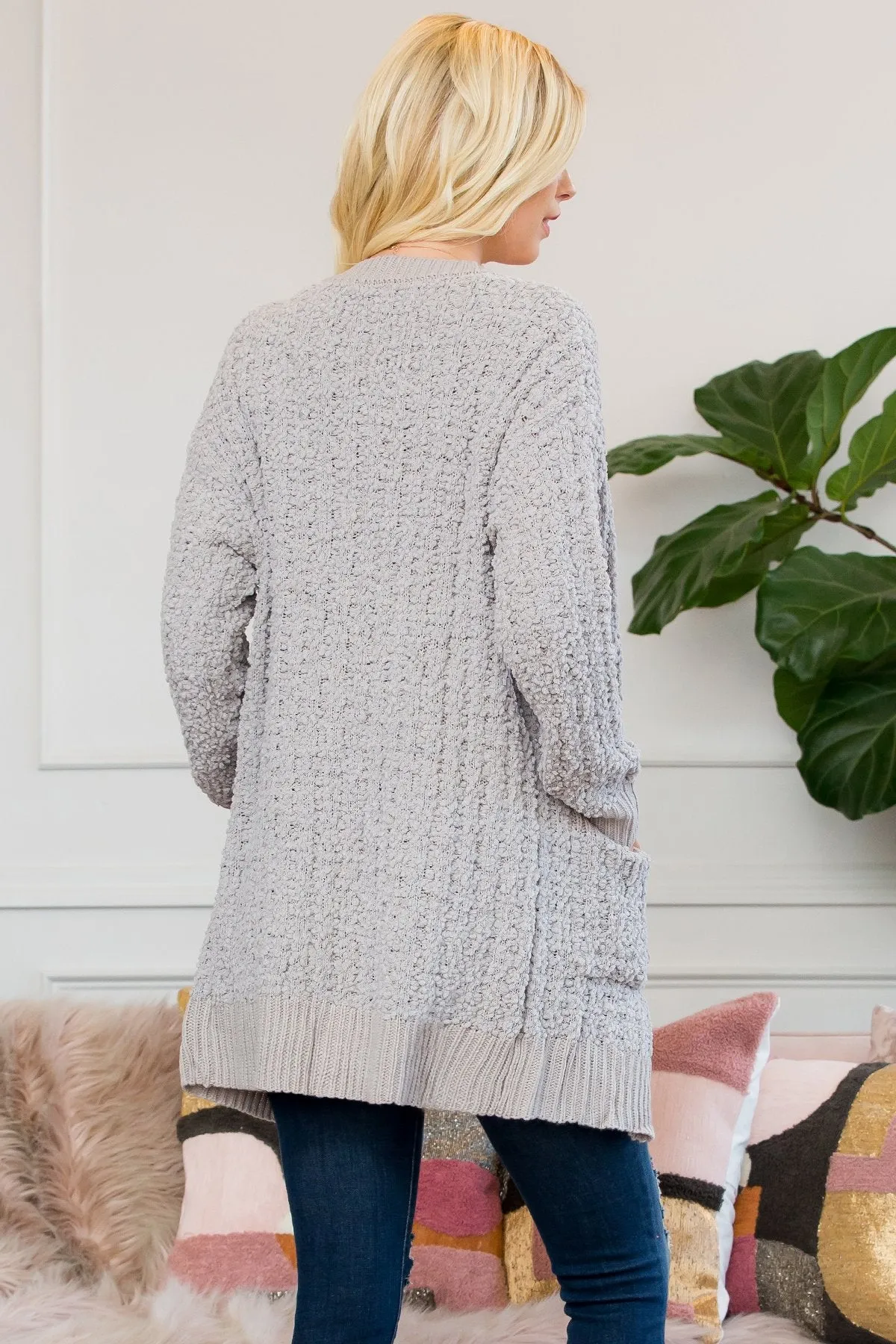 Cable Popcorn Sweater Cardigan With Pockets