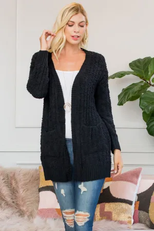 Cable Popcorn Sweater Cardigan With Pockets