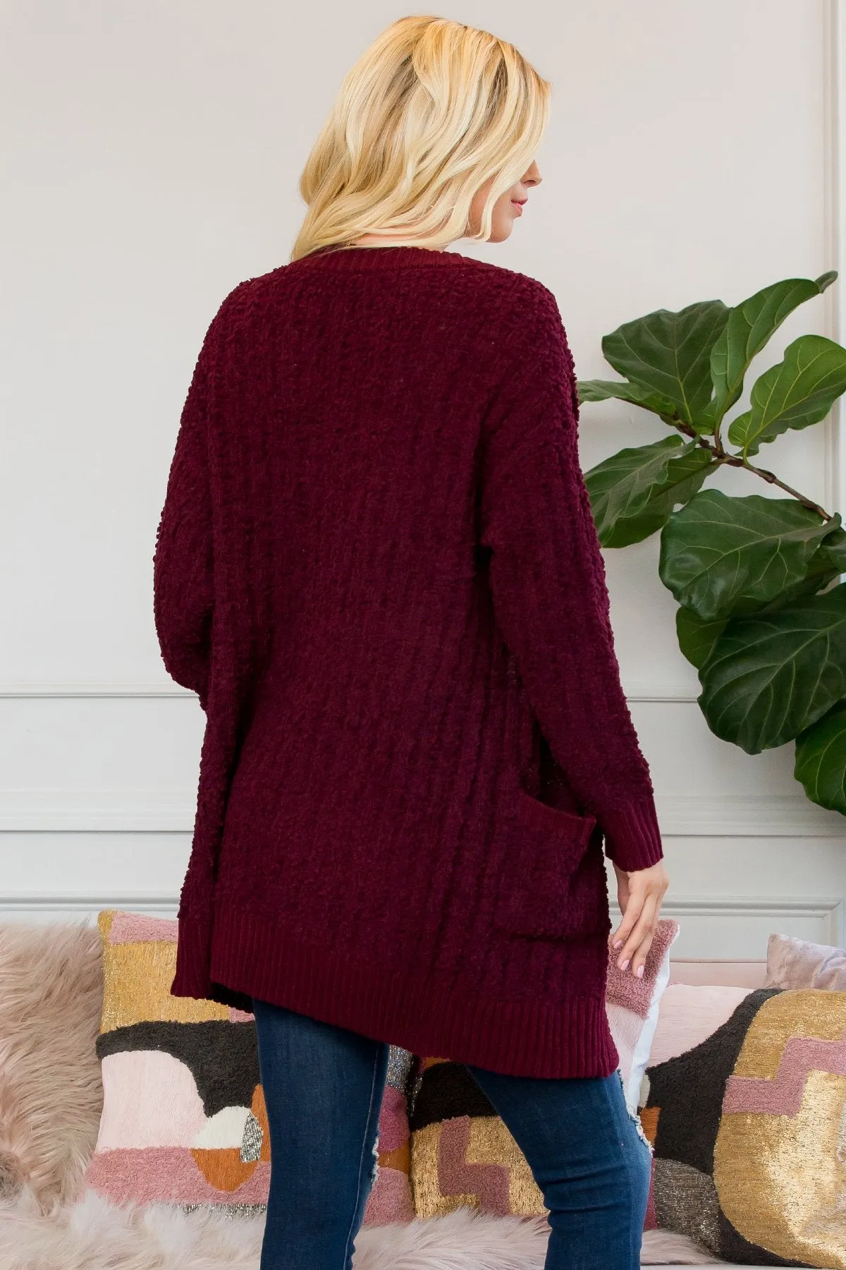 Cable Popcorn Sweater Cardigan With Pockets