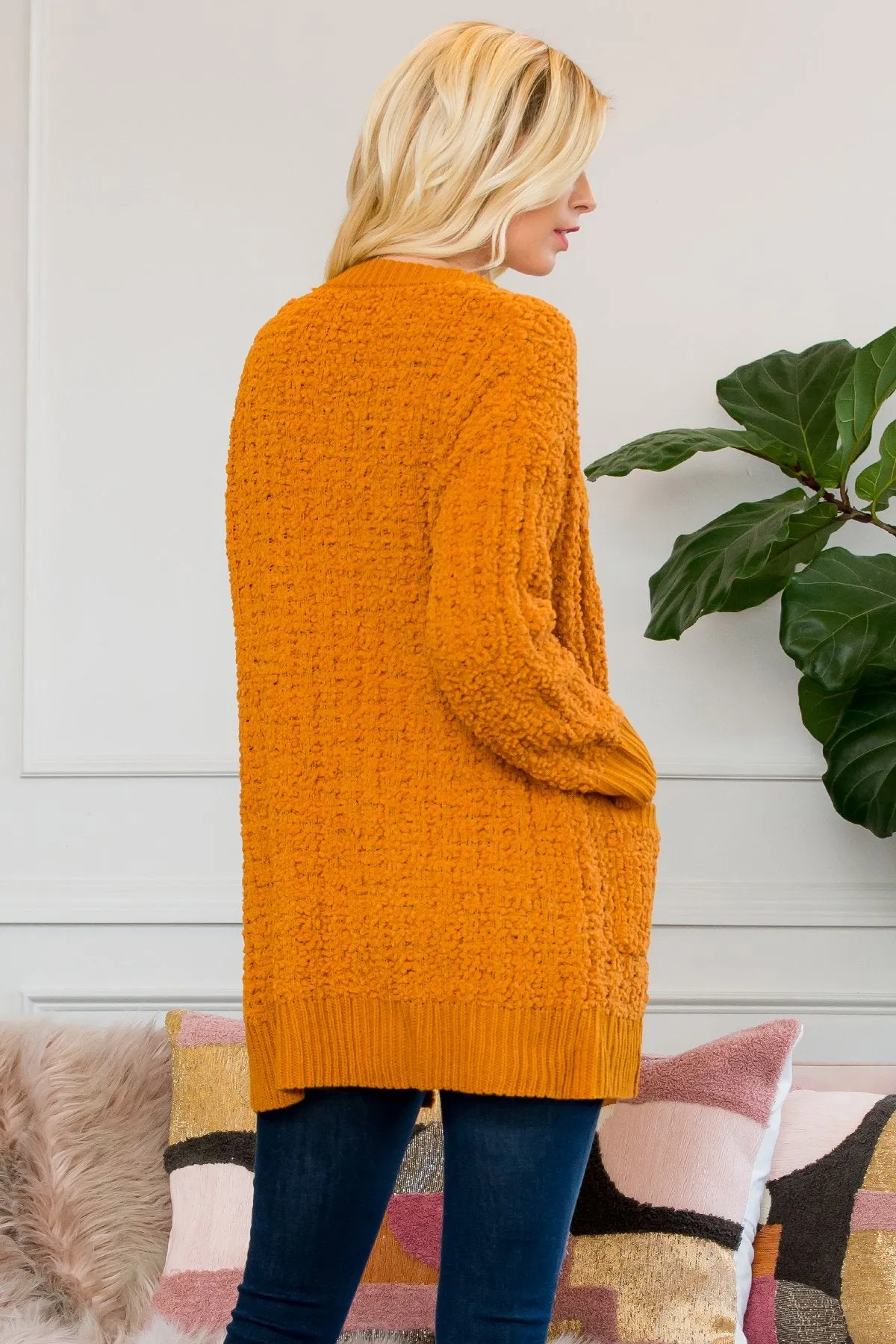 Cable Popcorn Sweater Cardigan With Pockets