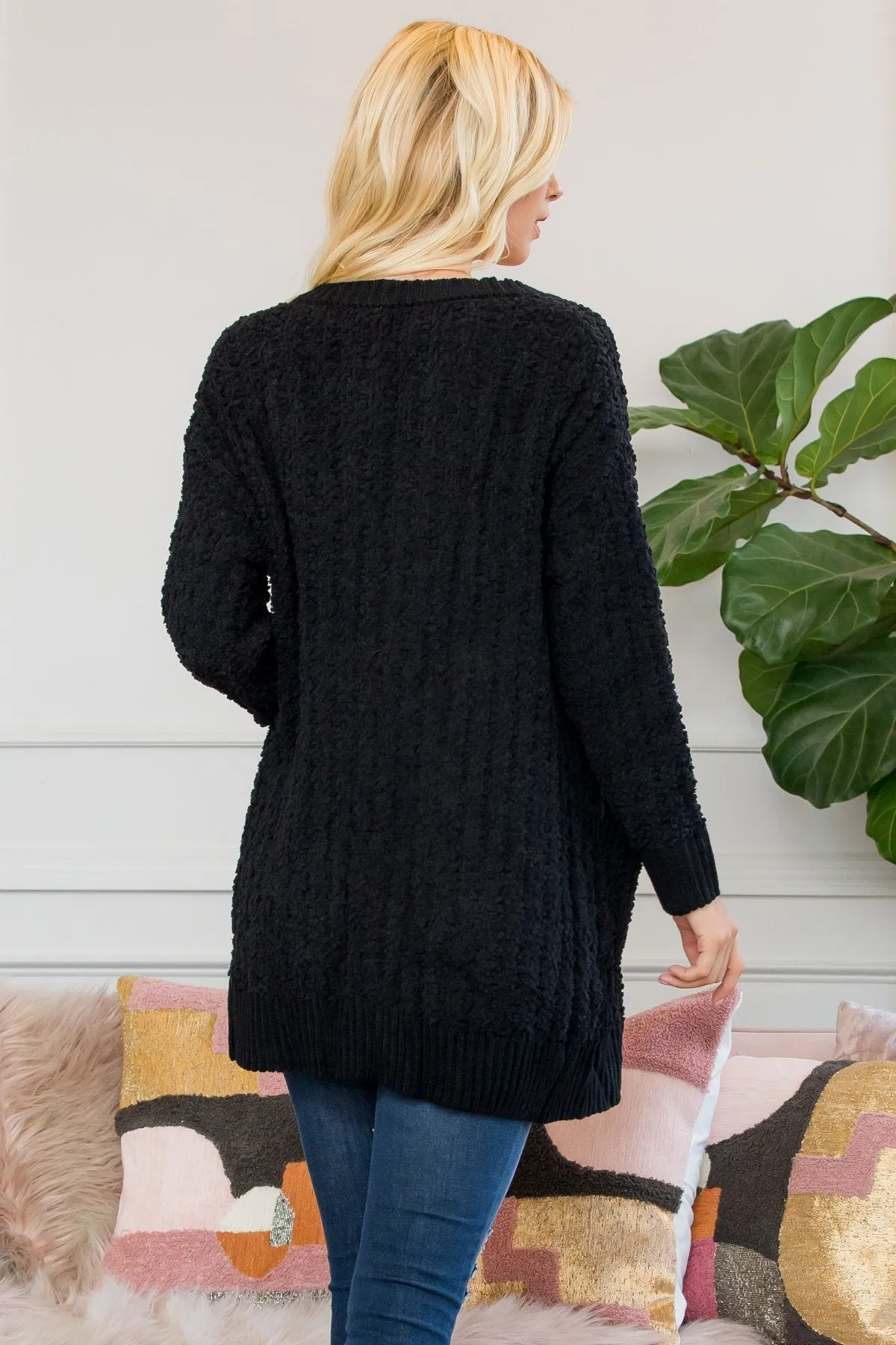 Cable Popcorn Sweater Cardigan With Pockets