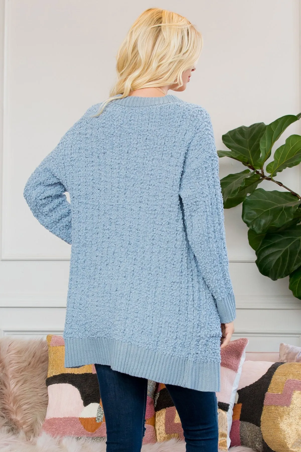 Cable Popcorn Sweater Cardigan With Pockets