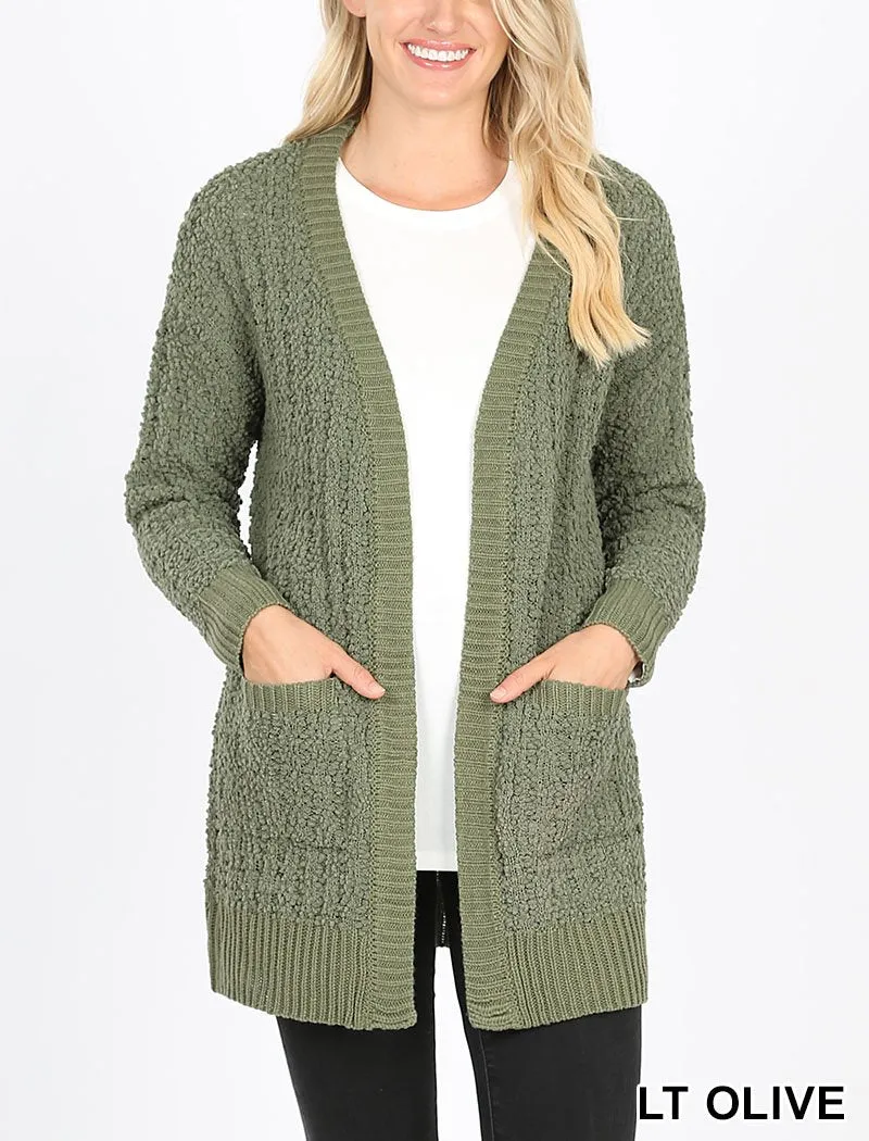 Cable Popcorn Sweater Cardigan With Pockets