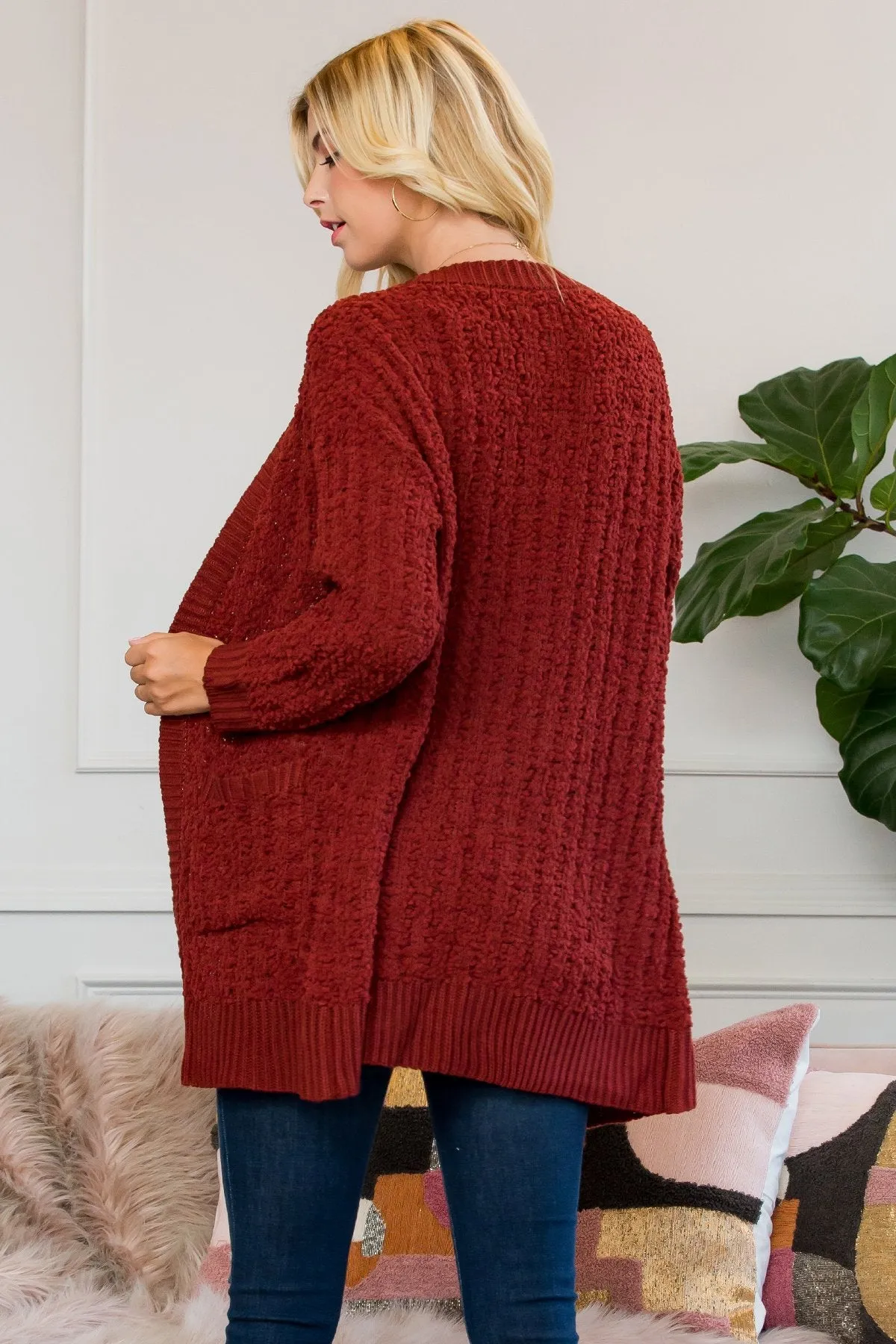 Cable Popcorn Sweater Cardigan With Pockets