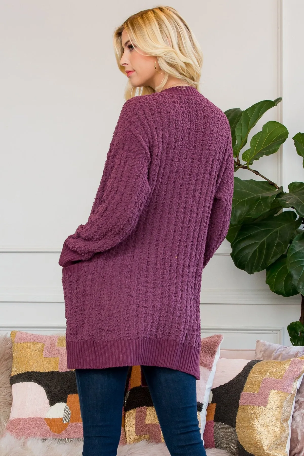 Cable Popcorn Sweater Cardigan With Pockets