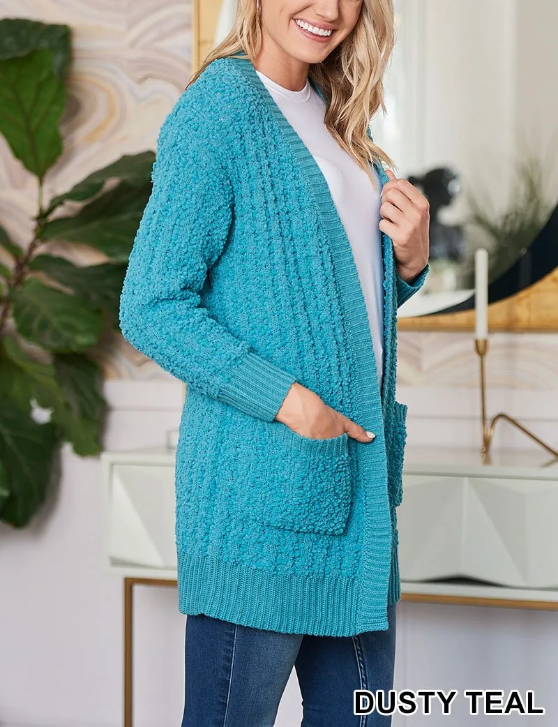 Cable Popcorn Sweater Cardigan With Pockets