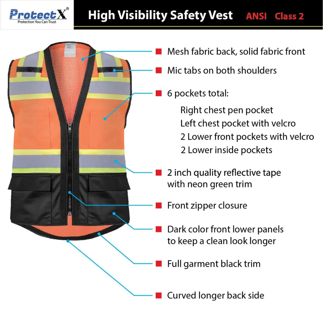 Class 2 Hi-Visibility Orange All Solid Fabric With 6 Pockets