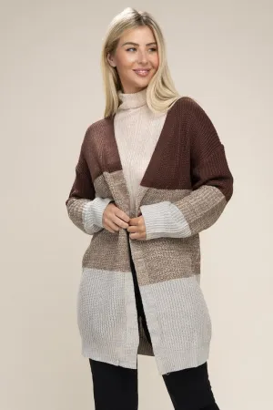 Color Block Open Front Cardigan