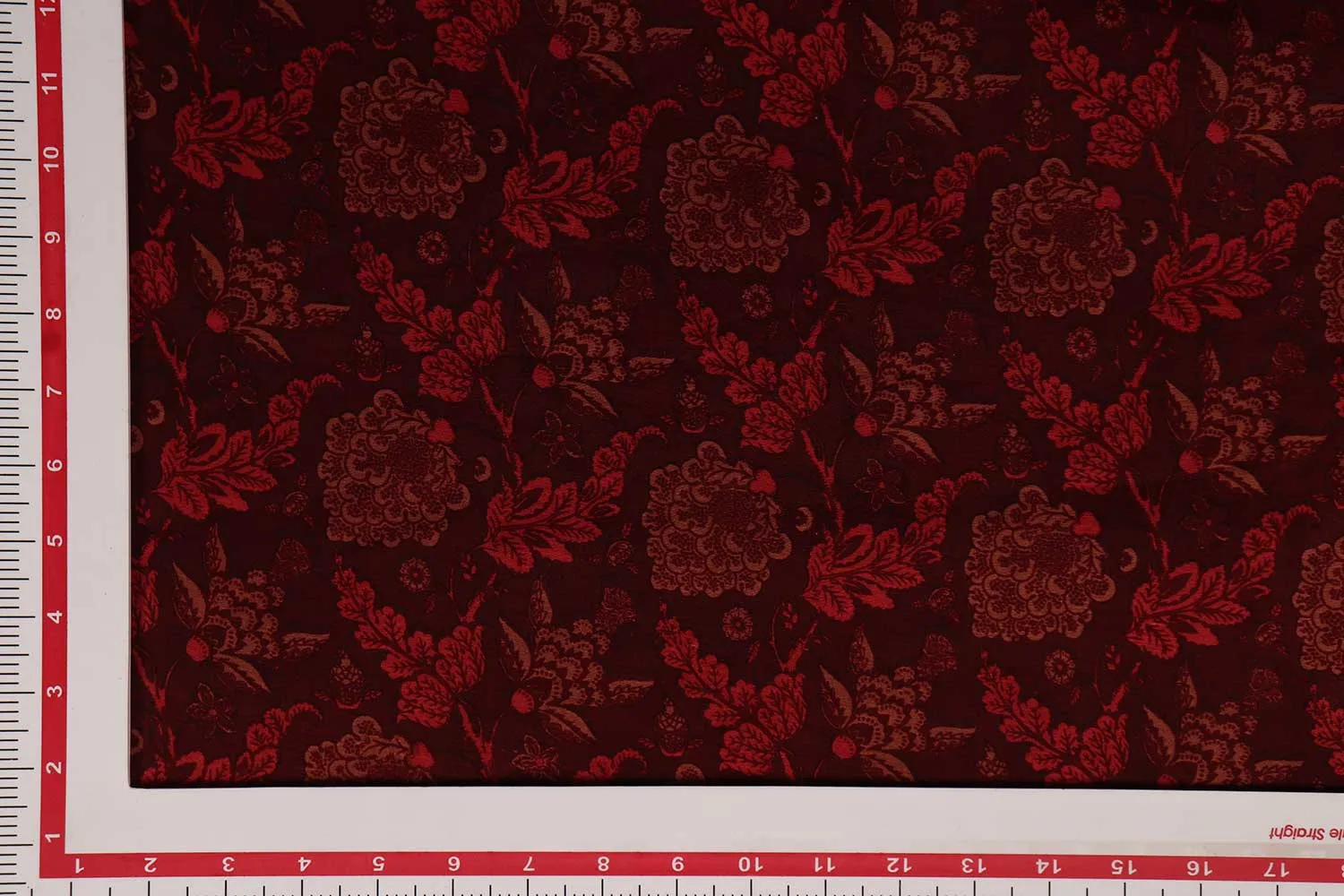 Dark Marron & Red Floral Printed Cotton Polyester Blend Chanderi Fabric