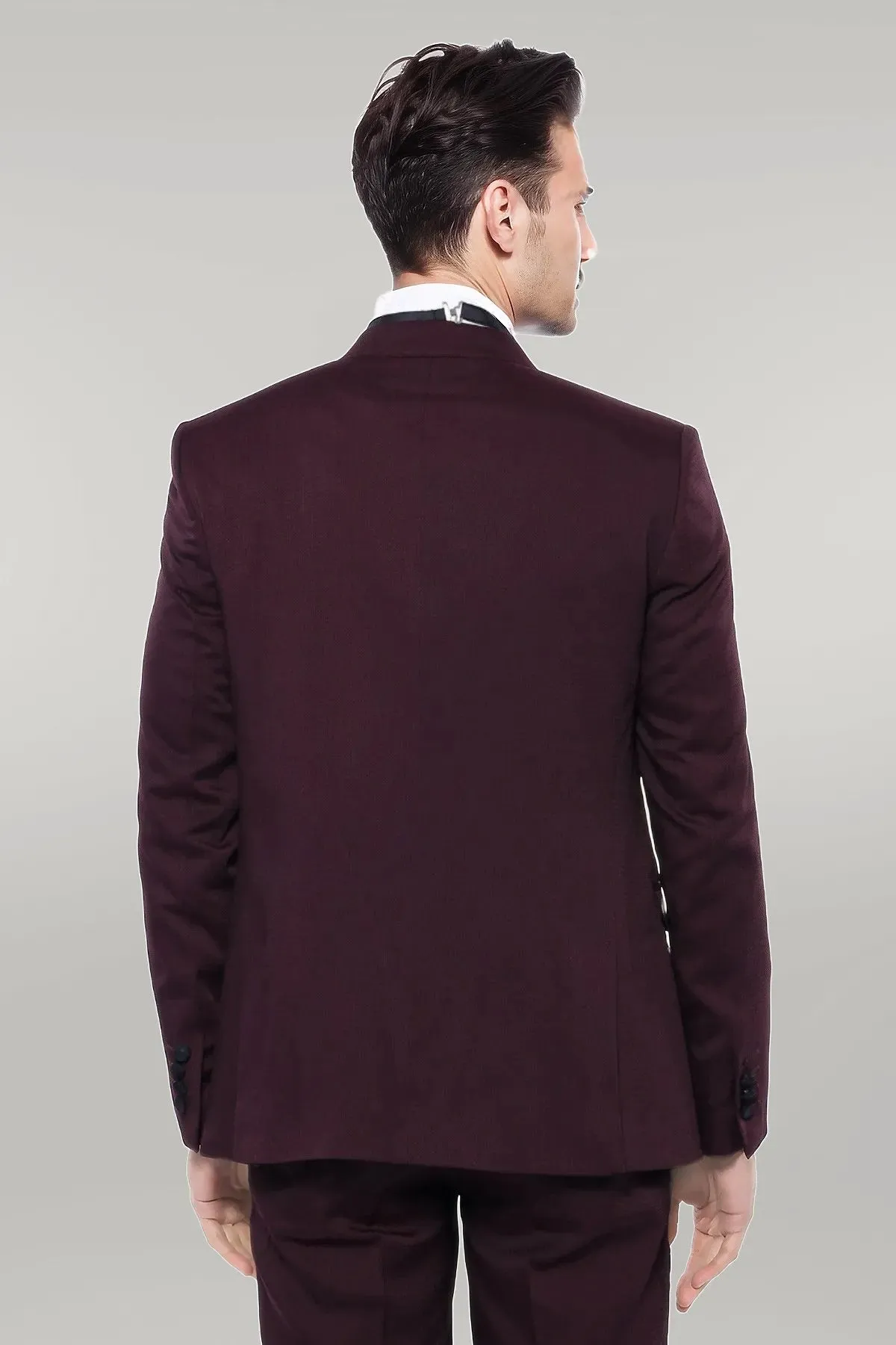 Detachable Lapel Burgundy Suit - Wessi