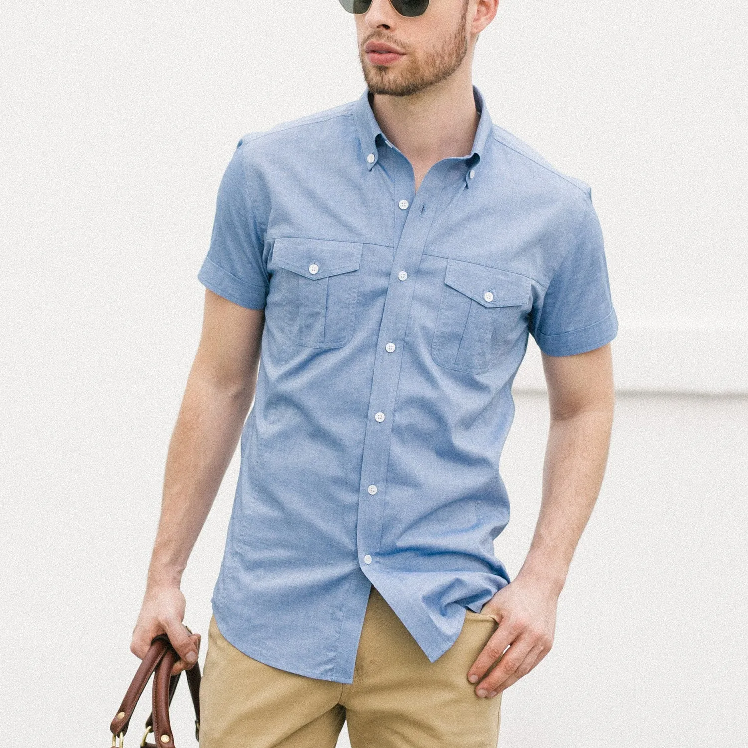 Editor Short Sleeve Utility Shirt – Classic Blue Oxford