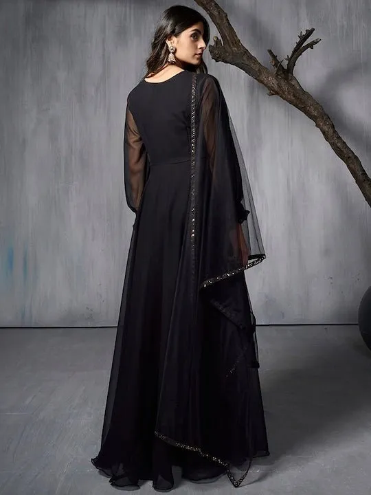 Embroidered Georgette Anarkali Kurta with Dupatta