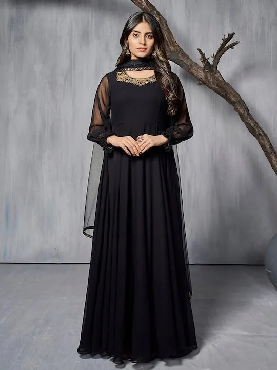 Embroidered Georgette Anarkali Kurta with Dupatta