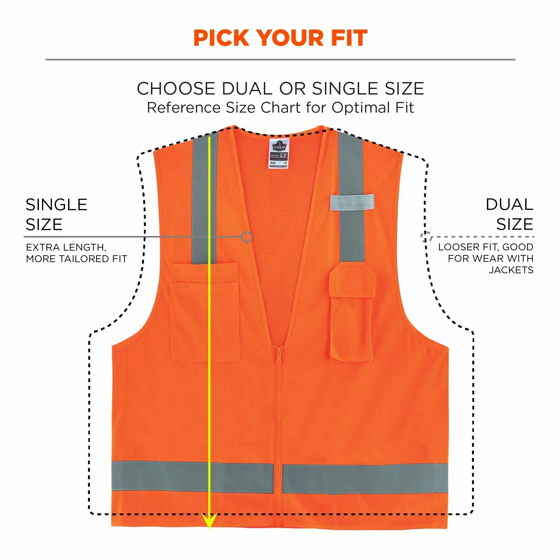 Ergodyne 24512 8249Z-S S Orange Class 2 Economy Surveyors Vest - Single Size