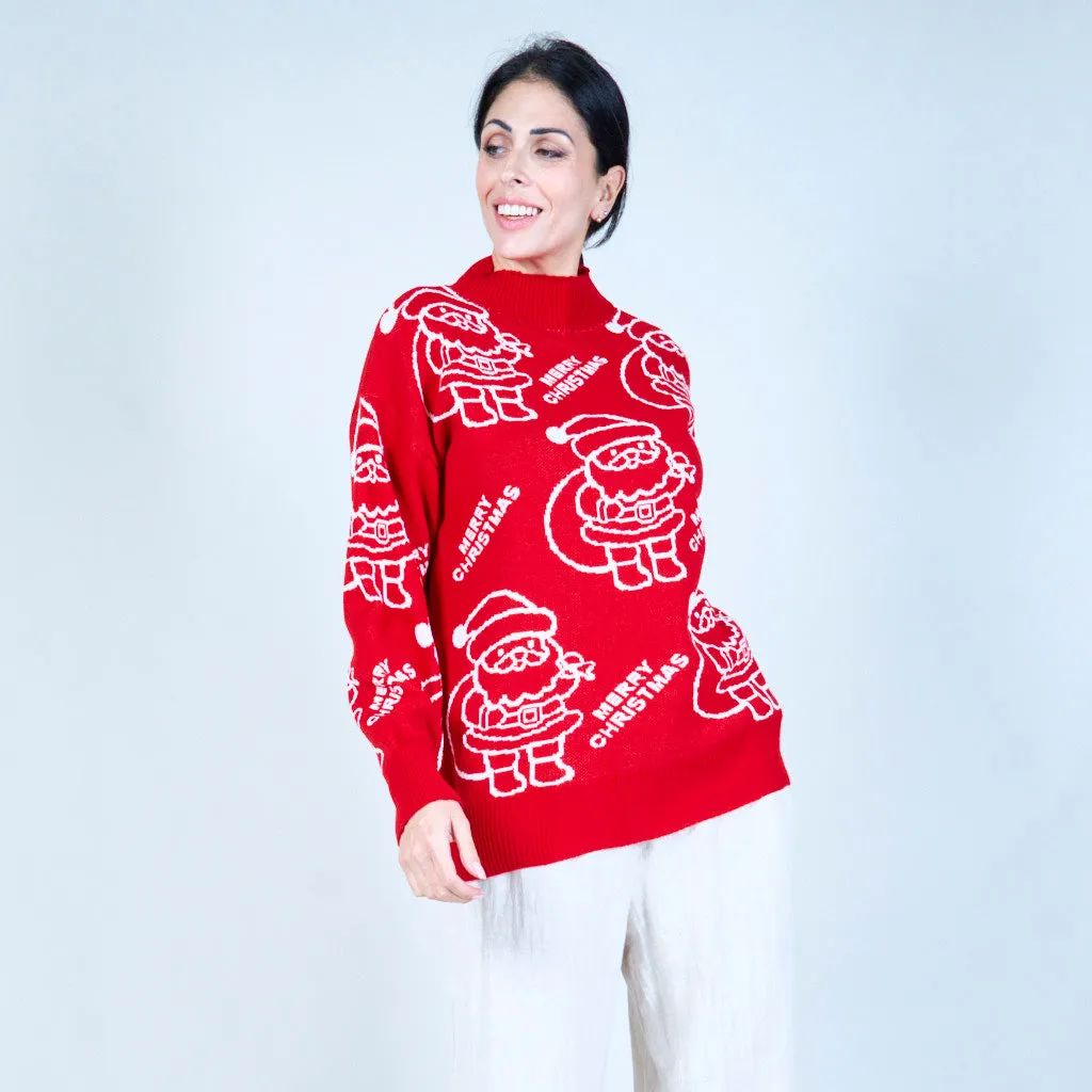 Festive Santa print Christmas sweater wholesale