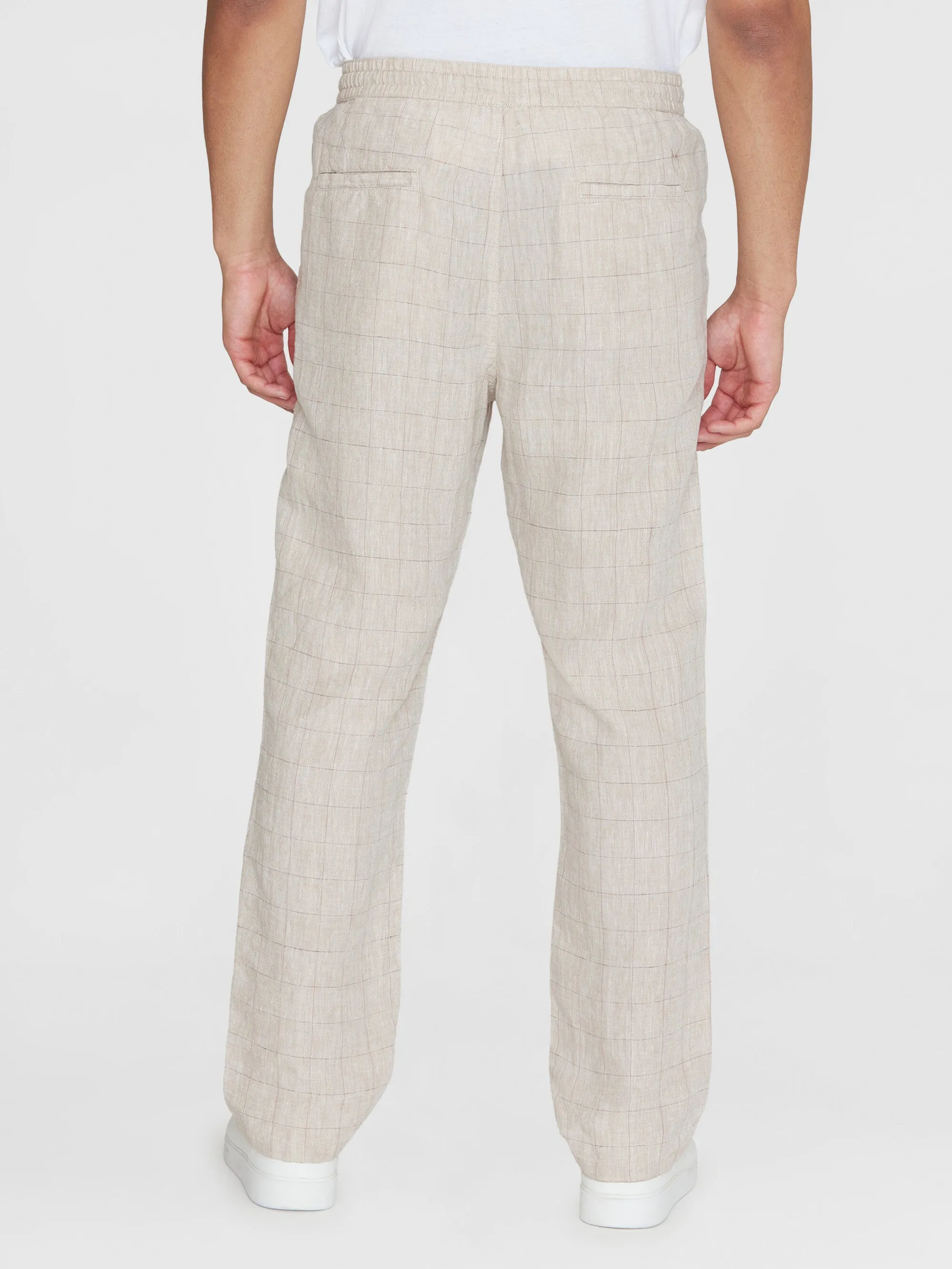 FIG loose checked linen pants - GOTS/Vegan - Light feather gray