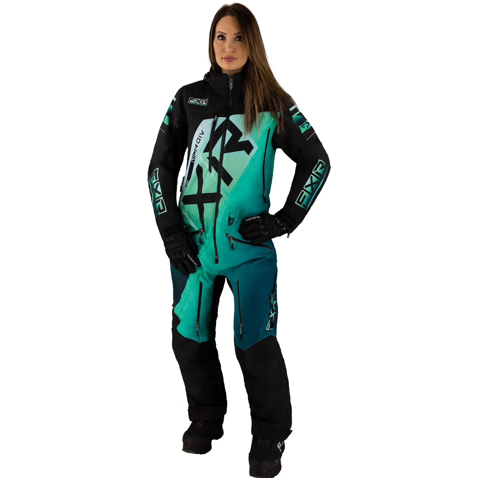 FXR  Womens CX Lite Snowmobile Monosuit Black Mint Fade HydrX Pro Dry Vent