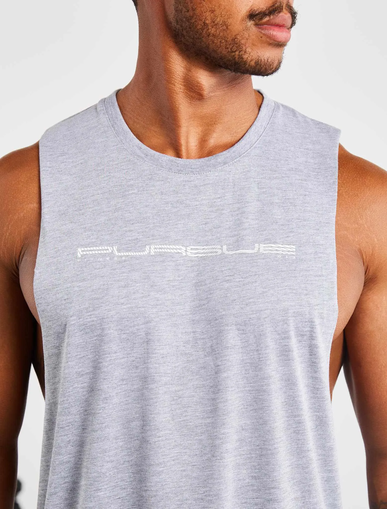 Graphic Drop Arm Tank - Grey Marl