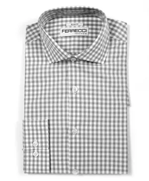 Grey Gingham Check Slim Fit Shirt