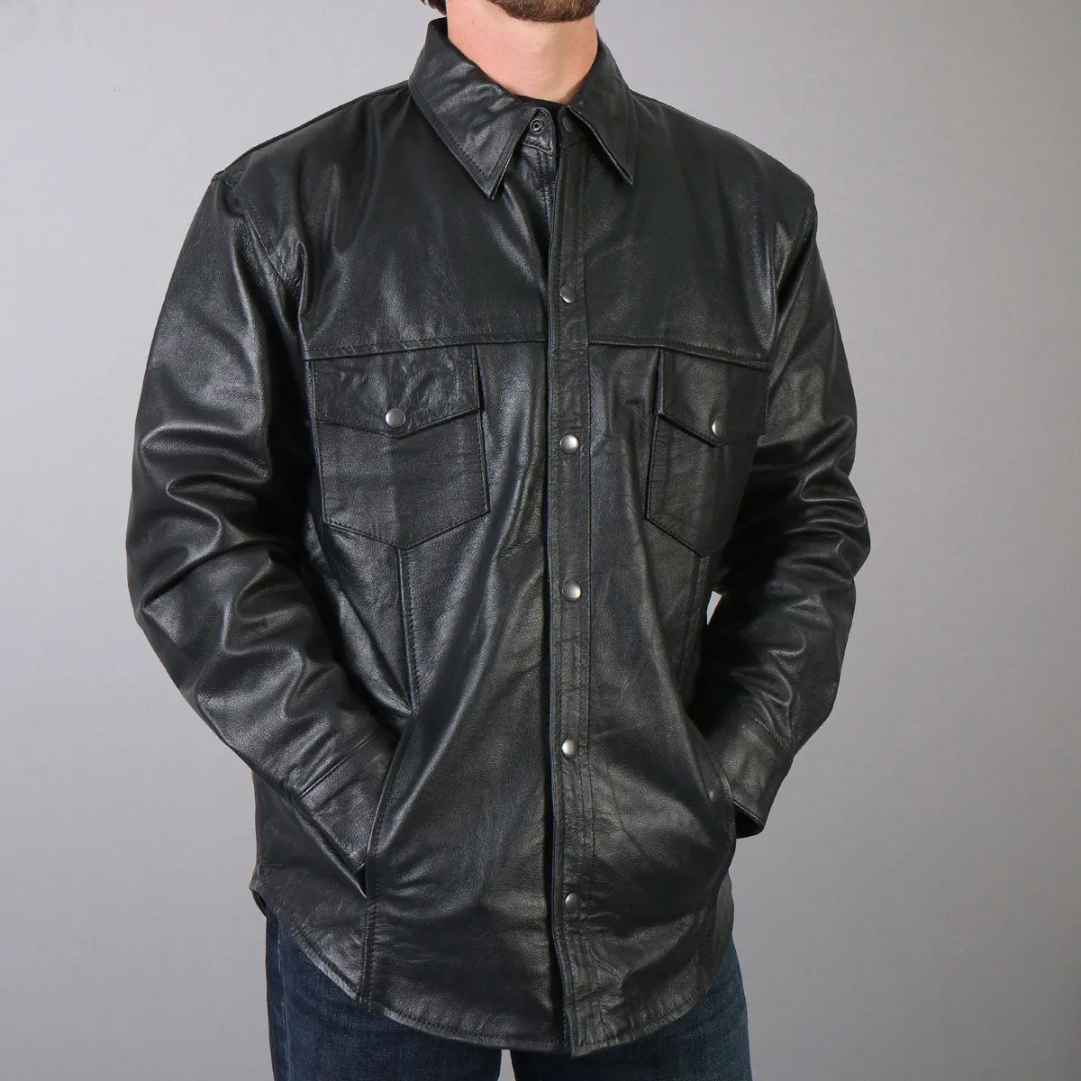 Hot Leathers LCS1001 Men’s Classic Black Fashion Leather Shirt with