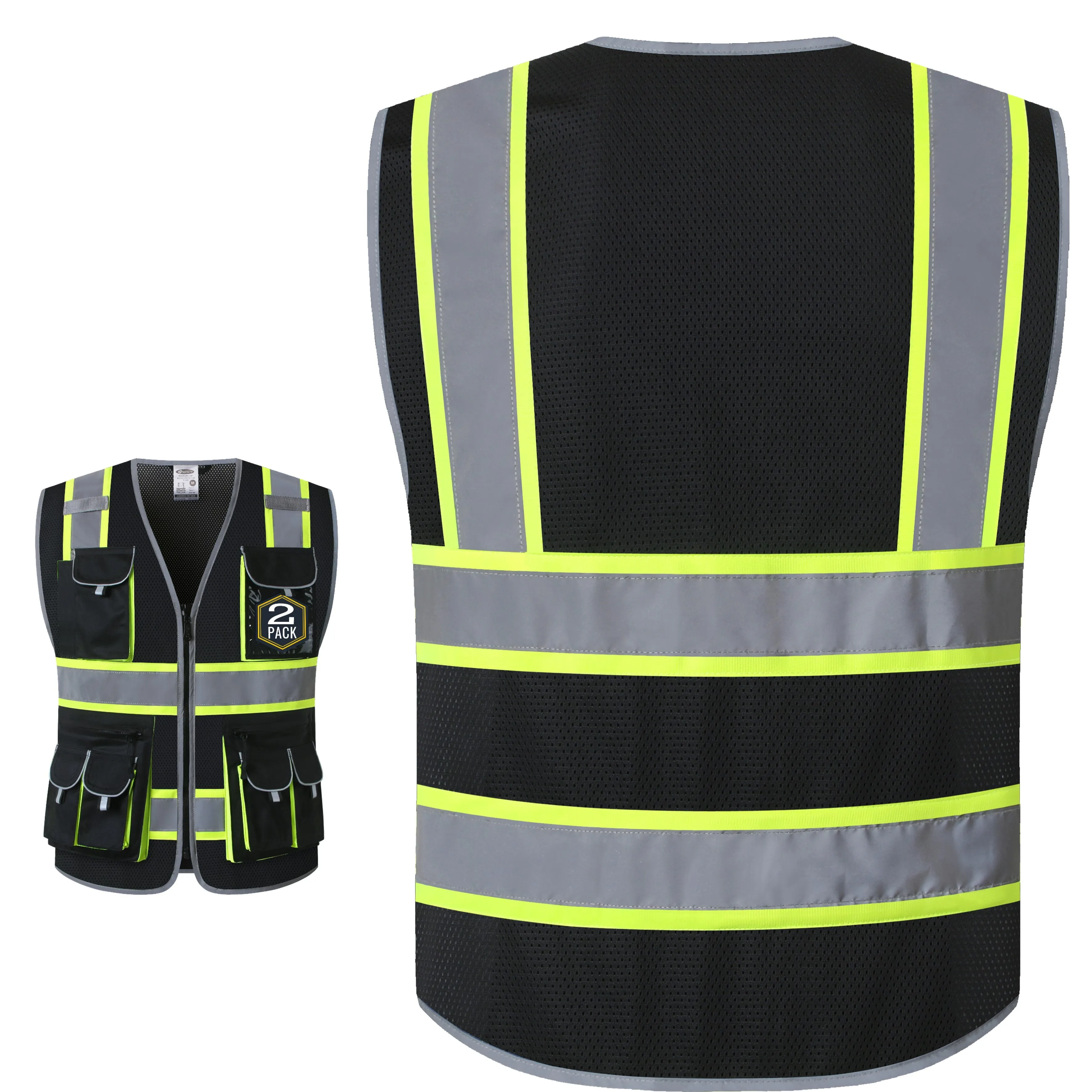 JKSafety 10 Pockets 2-Pack Two-Tone Mesh Hi-Vis Reflective Safety Vest (JK087)