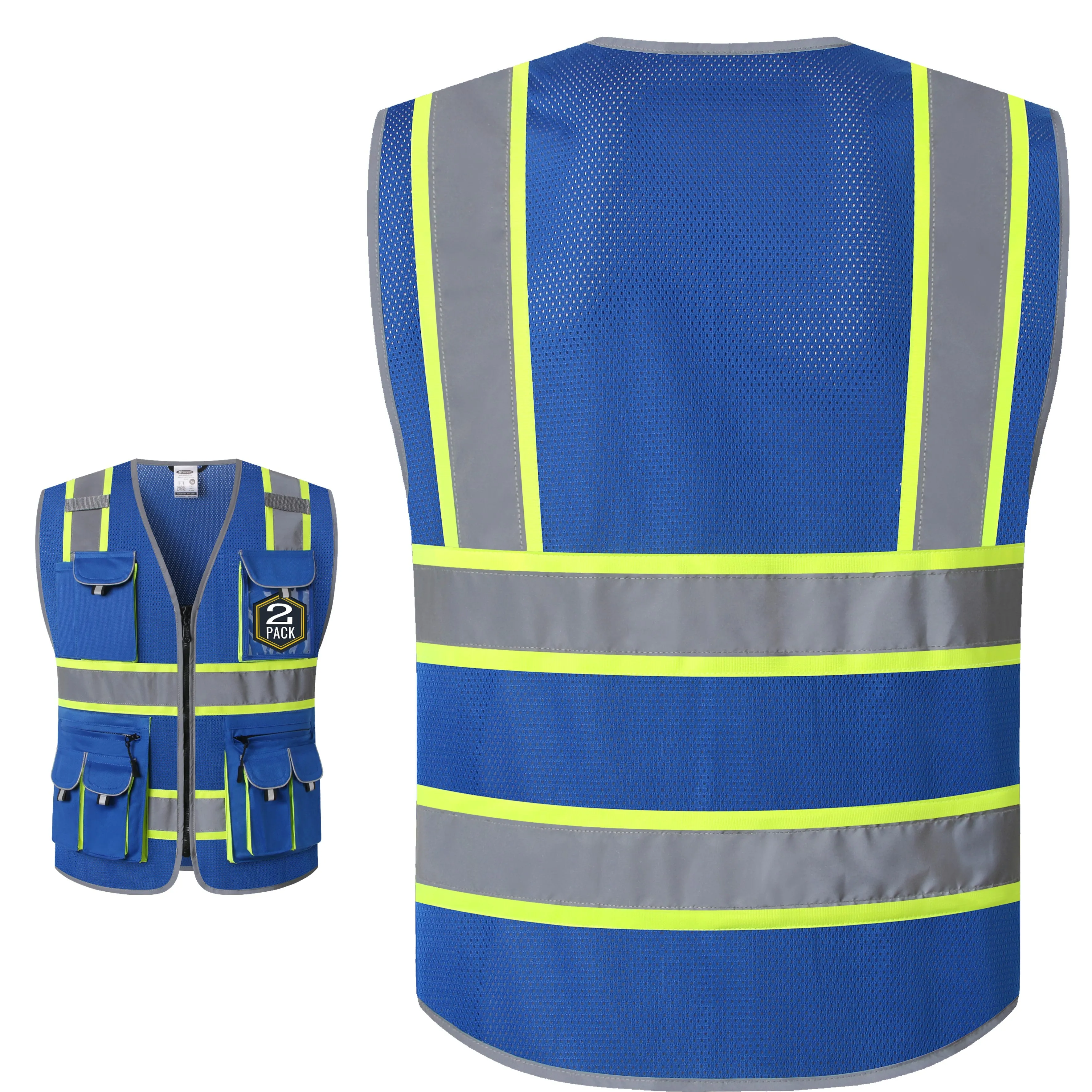 JKSafety 10 Pockets 2-Pack Two-Tone Mesh Hi-Vis Reflective Safety Vest (JK087)