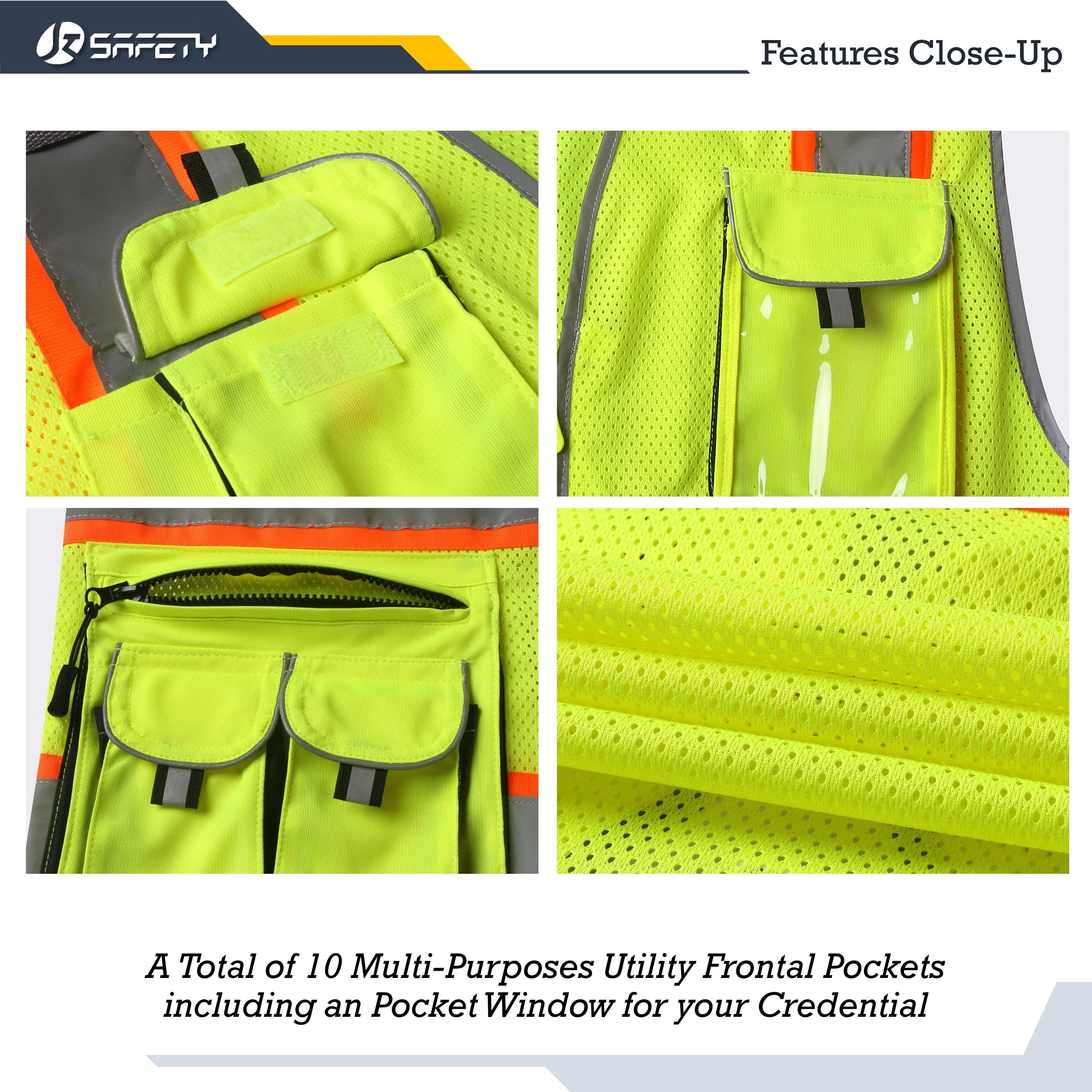 JKSafety 10 Pockets 2-Pack Two-Tone Mesh Hi-Vis Reflective Safety Vest (JK087)