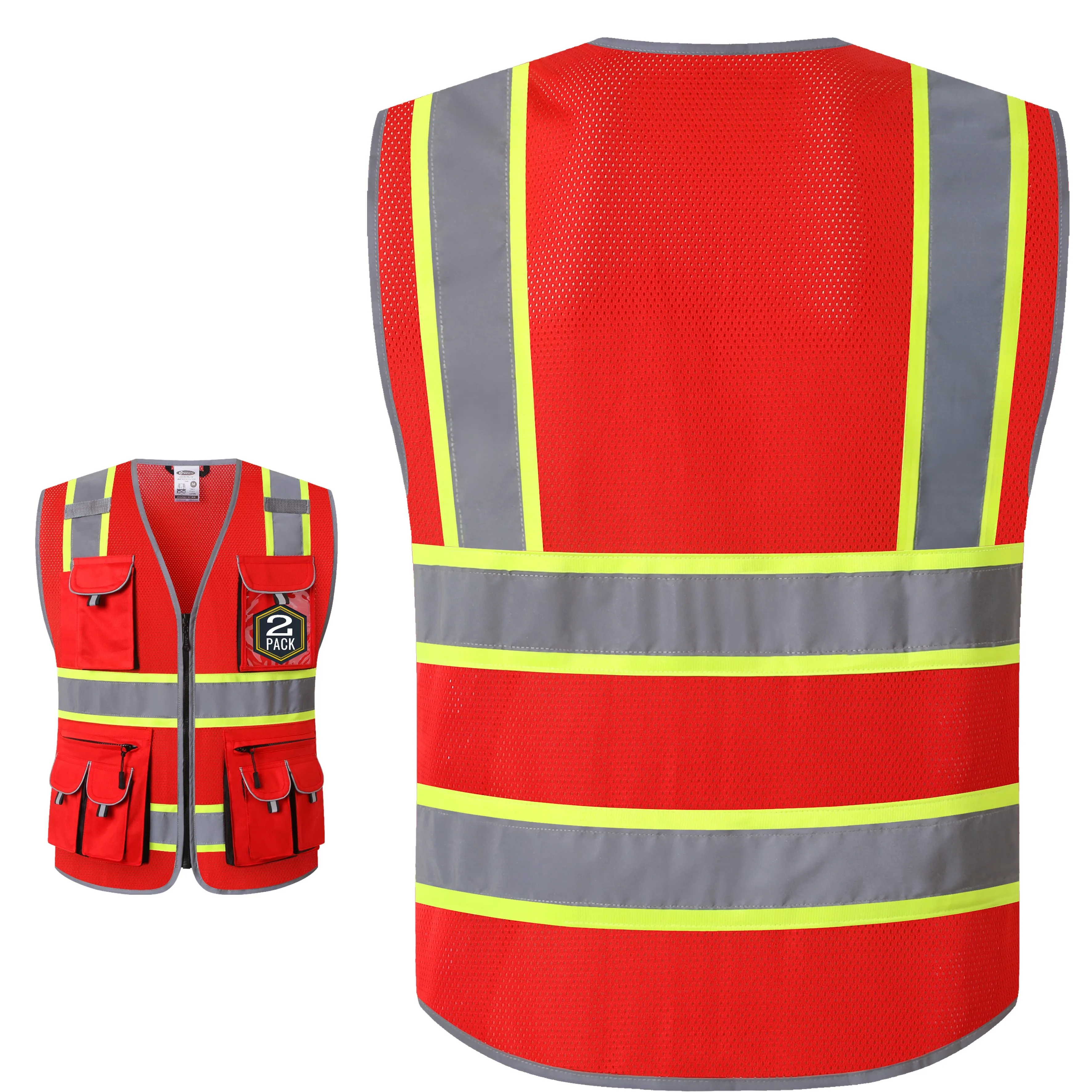 JKSafety 10 Pockets 2-Pack Two-Tone Mesh Hi-Vis Reflective Safety Vest (JK087)