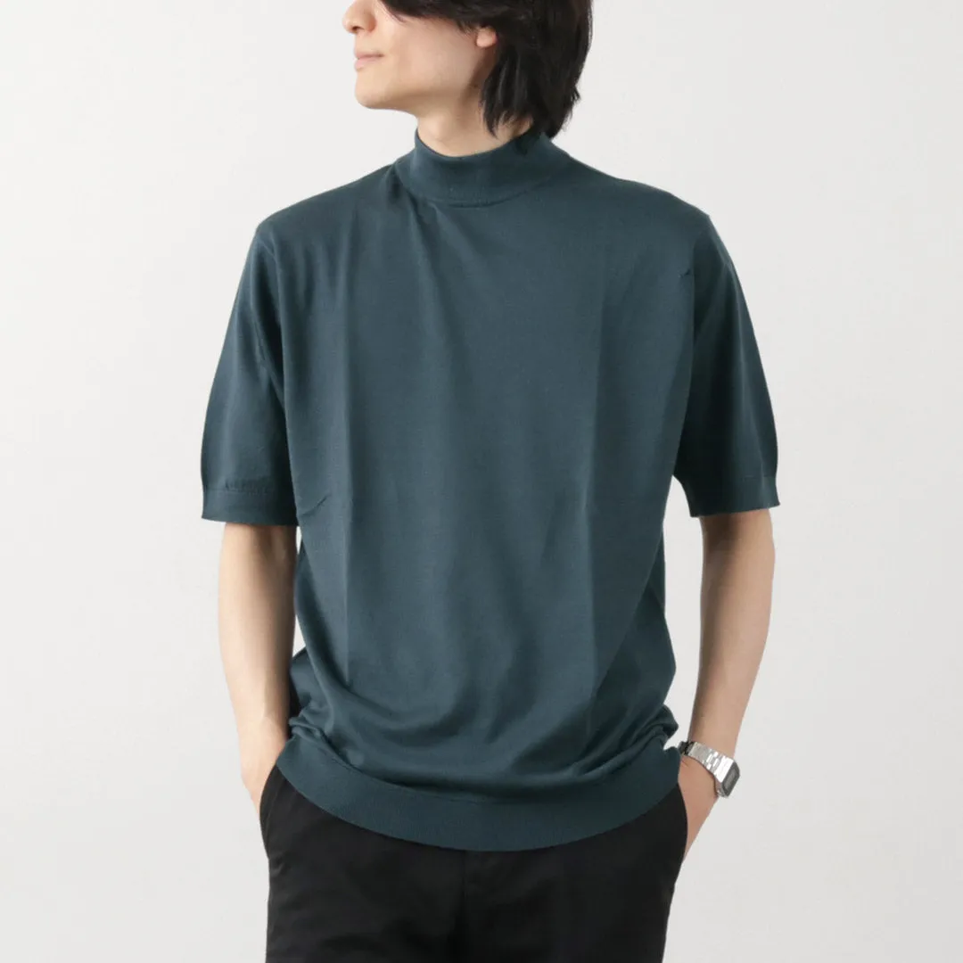 JOHN SMEDLEY / Sea Island Cotton 30 Gauge Mock Neck Knit